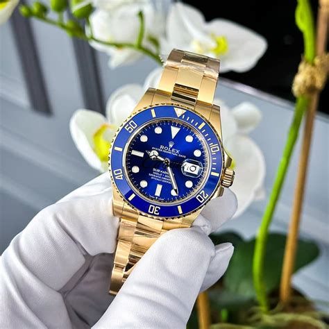 yellow gold rolex blue face|Rolex submariner gold and blue.